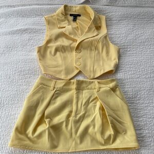 Yellow Sleeveless Vest and Skirt Set